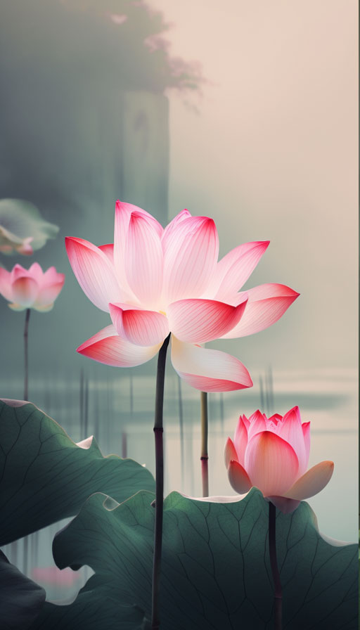 粉红渐变白莲花插图1