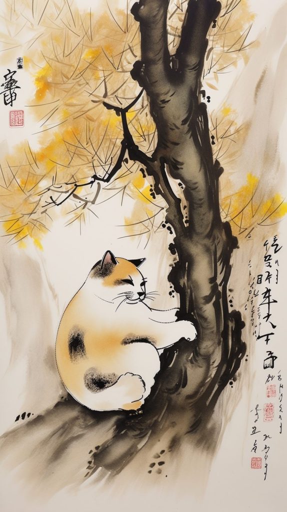 国风水墨风格猫插图2